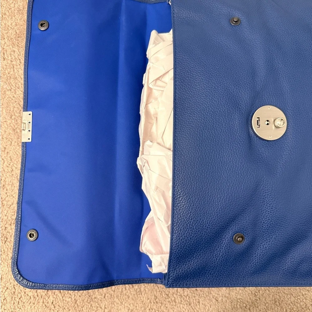 Longchamp Blue Pebbled Leather Briefcase with Lock and Keys - Picture 3 of 6